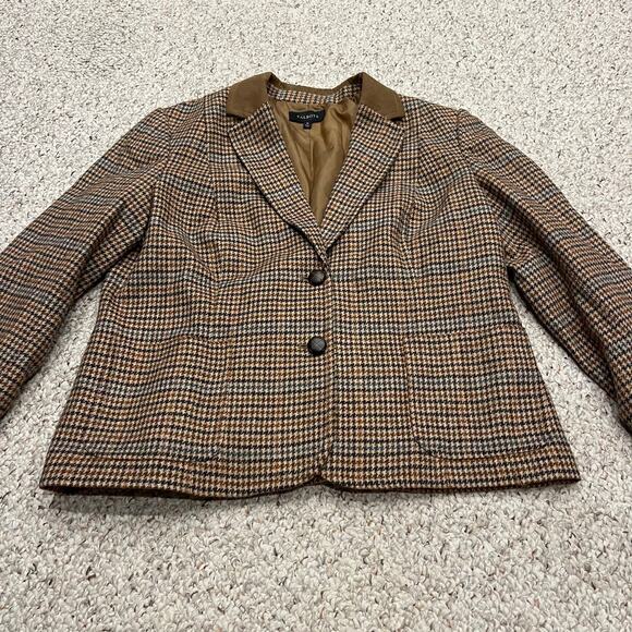 Talbots Jackets & Blazers - Talbots Brown Houndstooth Blazer with Suede-Trim Collar